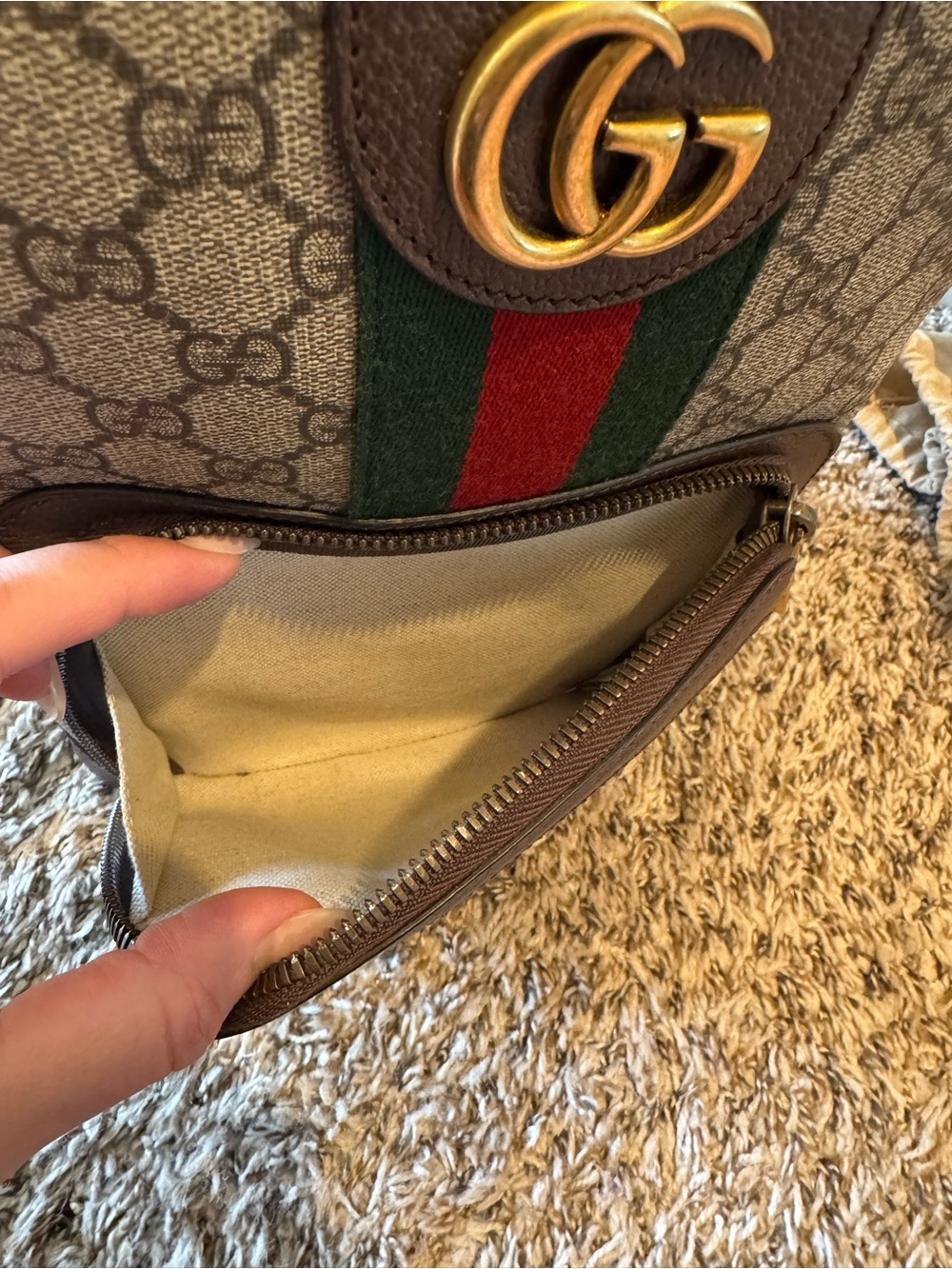 Gucci GG Supreme Ophidia Small Backpack Beige/Brown with Iconic Green & Red Web - Picture 10 of 16